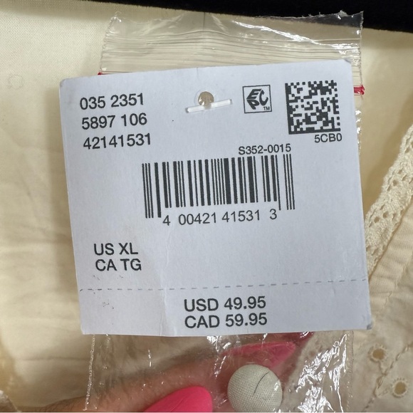 American Eagle Ivory Cotton Peasant Boho Blouse Top NWT Size Extra Large - Picture 4 of 7